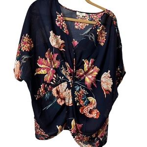 Navy Blue Floral Blouse